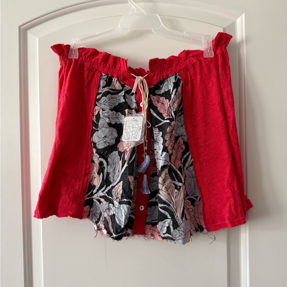Free People Red and Black Floral Mini Skirt